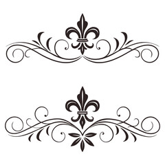 Elegant victorian fleur de lis dividers for formal certificate design decorative black swirl borders vintage flourish elements classic heraldic ornaments for wedding invitation layout art. © MST. JANNATUL