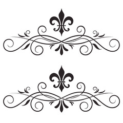 Decorative flourishes with fleur de lis symbol vector set. classic ornamental design element. elegant royal illustration. vintage filigree ornaments. © MST. JANNATUL