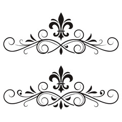 Decorative flourishes with fleur de lis symbol vector set. classic ornamental design element. elegant royal illustration. vintage filigree ornaments. © MST. JANNATUL