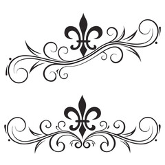 Decorative flourishes with fleur de lis symbol vector set. vintage filigree ornaments. classic ornamental design element. elegant royal illustration. © MST. JANNATUL