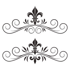 Decorative flourishes with fleur de lis symbol vector set. classic ornamental design element. elegant royal illustration. vintage filigree ornaments. © MST. JANNATUL