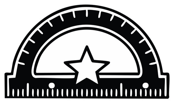 Stylized semicircular protractor with star graphic for educational and design purposes