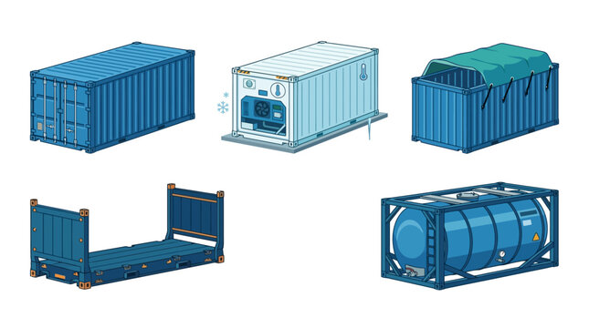 Collection of various industrial shipping container types