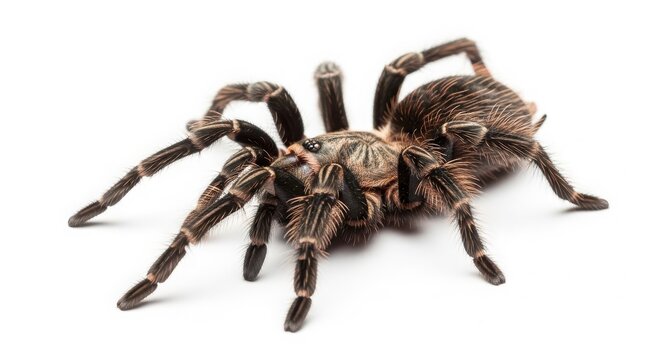 Large hairy tarantula spider isolated on white background with eight legs scary animal wild animal creepy crawly tarantula arachnid wildlife predator creature venomous textured