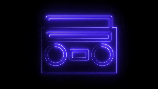 Retro Neon Radio And Cassette Stereo Recorder Animated glowing neon-style radio icon . Tape recorder neon sign board icon concept. glowing, icon, audio, music, sound, vintage, 