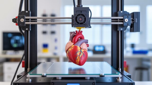 3D Printed Human Heart Model Suspended in Medical Research Lab