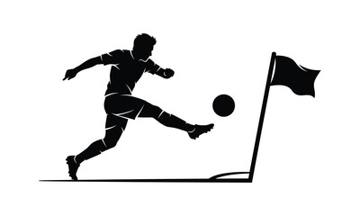 Dynamic soccer player silhouette kicking ball near corner flag sports illustration © Maidul islam