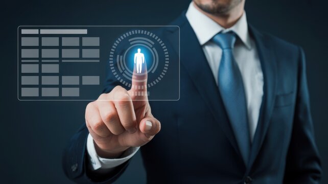 Business Professional Touching Digital Security Fingerprint Authentication Interface