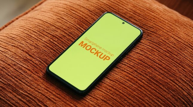 Modern phone mockup on corduroy showcase your app or website design with realistic presentation