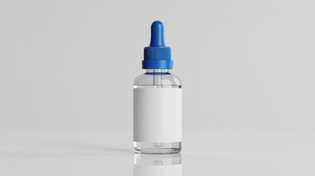 Empty Medical Dropper Bottle With Blue Cap On White Background