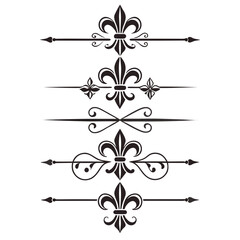 Decorative heraldic lily dividers with ornate fleur de lis flourishes for royal stationery design elegant vintage border collection for classic luxury document decoration vector elements. © Sobur