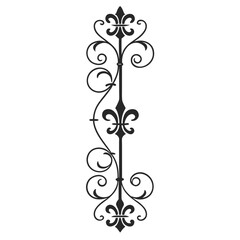 Ornate vertical fleur de lis pillar design with elegant scrollwork flourishes classic heraldic ornament for decorative borders and luxury stationery elements black filigree vector illustration. © Sobur
