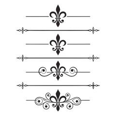 Set of decorative vector page dividers in a classic vintage style, elegant scroll work with fleur de lis symbol and simple lines. © Sobur