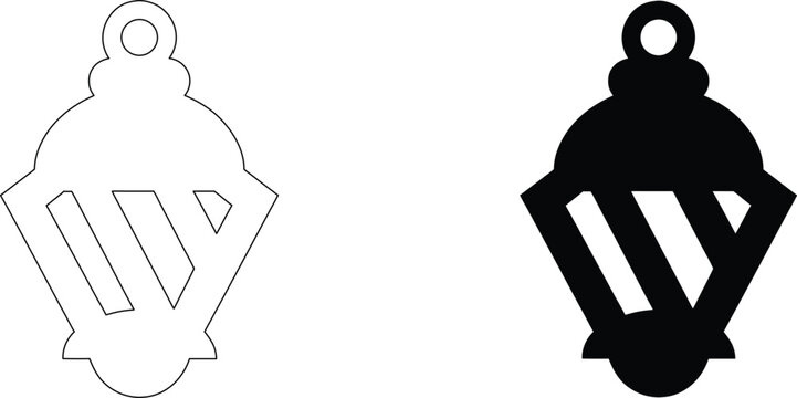 Islamic lantern fanous silhouette and outline icons for ramadan decoration and traditional middle eastern festive events.