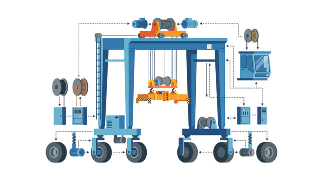 Component diagram of heavy industrial straddle carrier crane.