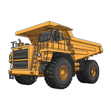 Yellow heavyduty mining dump truck isolated on transparent background