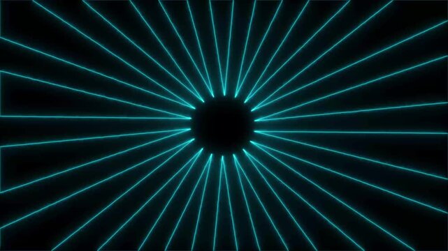 Cyan glowing radial lines forming a starburst pattern on a deep black background
