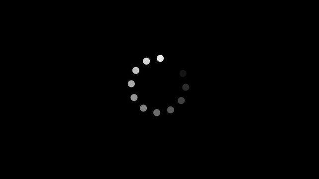 Minimalist white circular loading indicator animation on a solid black background for web interface