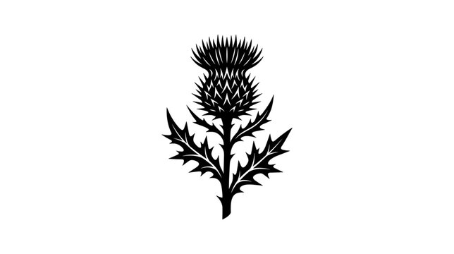 Thistle Plant Illustration with Detailed Leaves and Spiky Center Featuring Botanical, Nature, Flora with Drawing and Black