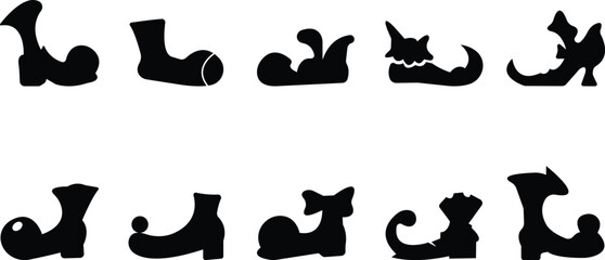 Clown Shoes Vector Icon set, Whimsical Footwear , Fun Character Boots, performing tricks with balloons unicycles and juggling props, Circus discipline icons depicting aerial and acrobatic acts design © Rabia