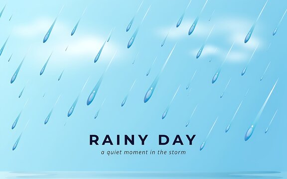 A serene depiction of raindrops falling gently against a light blue sky capturing a peaceful rainy day moment