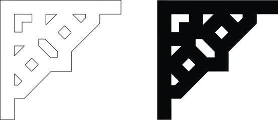 Ornate corner border element with geometric arabesque patterns and traditional islamic architectural motif for frame de. © Rupasi