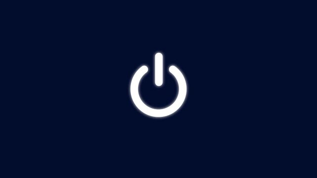 Power reset button animation on blue background, On/Off technology icon.