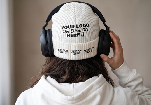 Beanie with Headphones Music Mockup