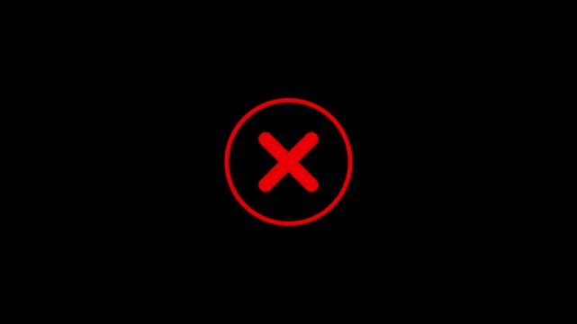 Abstract red X error icon animation on black background.