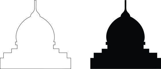Ramadan kareem mosque dome outline and glyph icon muslim building dome silhouette. © Rupasi
