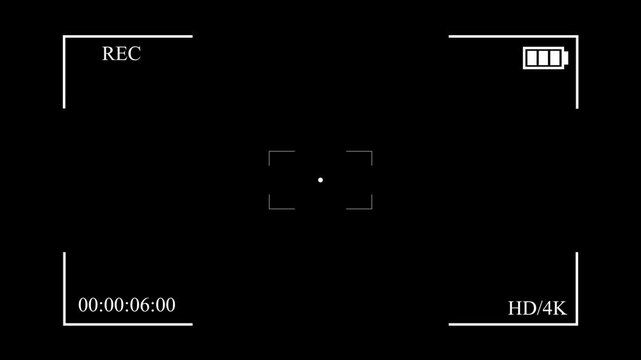 Video camera recording screen overlay on black background.