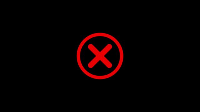 Abstract red X error icon animation on black background.