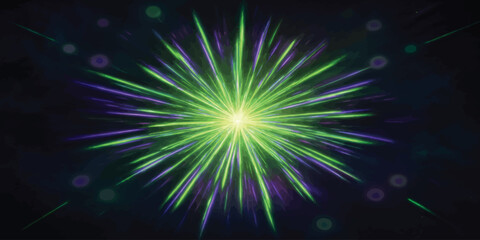 Fototapeta premium Green and purple starburst abstract light explosion with starburst abstract explosion background electric wallpaper intensity brilliant radiance