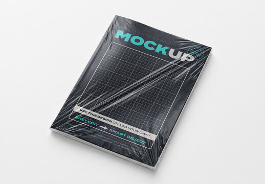 Brochure Magazine Cover Mockup Plastic Sealed