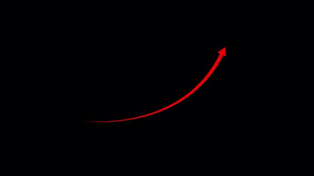 Red Curved Up Arrow Icon, Growth Trend Direction Symbol, Business Success and Progress Illustration