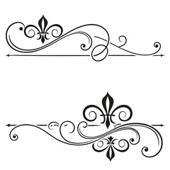 Elegant vintage flourish divider decorative element with fleur de lis ornate border design for graphic resource abstract vintage wedding invitation borders ornate. © Aja