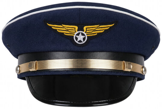 Navy Blue Airline Pilot Cap with Gold Wing Emblem and Star Insignia