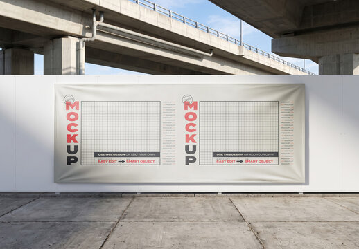 Horizontal Vinyl Canvas Banner Sign Advertising Mockup on Street