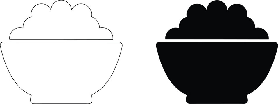 Bowl of food icon silhouette and outline illustration for ramadan kareem celebration with traditional dinner meal designs.