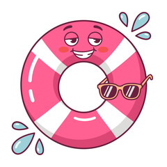 Naklejka premium Funny Pink Lifebuoy Character Wearing Sunglasses and Smiling, Ready for Summer Fun