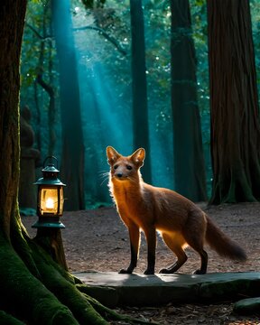 A  dhole  rat genetic hybrid experiment ai-generated, fictional species   in a lantern grove