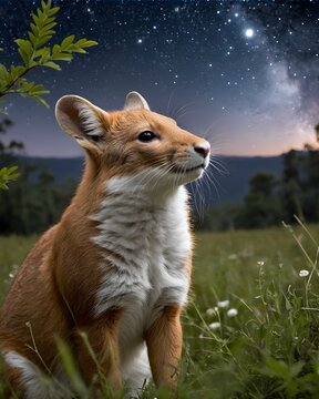 A off white toned dhole   rat genetic hybrid experiment ai-generated, fictional species  in a nebula meadow