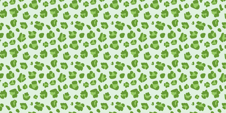 Seamless matcha green leopard print with abstract animal spots. Trendy safari pattern for fabric, wallpaper, wrapping paper, fashion, packaging, stationery and digital backgrounds.