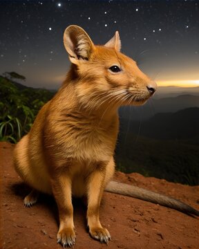 A gold dhole   rat genetic hybrid experiment ai-generated, fictional species  in a deep space horizon ridge