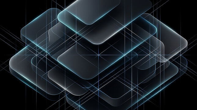 Layered data structure concept with transparent glowing digital panels technology architecture hologram abstract database structure information computing