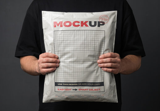 Poly Mailer Plastic Bag being Hold Mockup