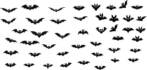 Fototapeta premium Numerous black bat silhouettes for halloween decorations and spooky themed designs