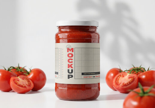 Tomato Sauce Jar Label Design Mockup