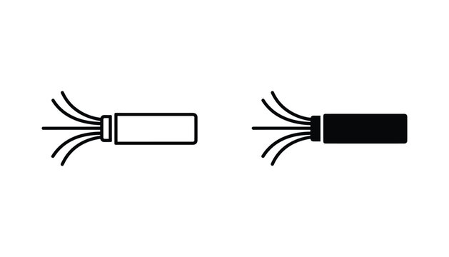 Fiber optic cable vector icon isolated on white Black and white outline line art and solid glyph silhouette