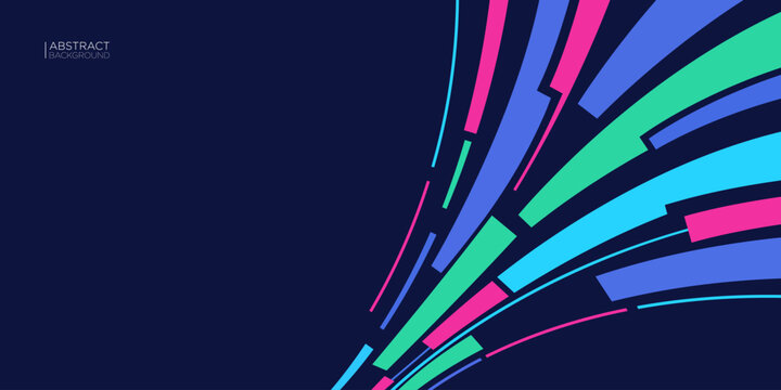 Futuristic Abstract Motion Background Featuring Colorful Curved Stripes, Neon Geometric Design for Technology, Gaming and Business Presentation